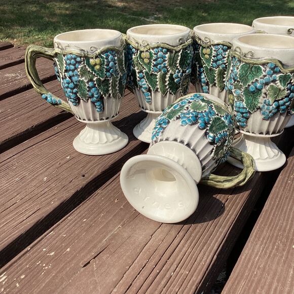Arnel’s Majolica-Style Grape Pedestal Mugs Set of‎ 6, Vintage USA - Picture 5 of 6